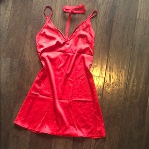 Satin Red Mini Dress with Attached Choke Size S